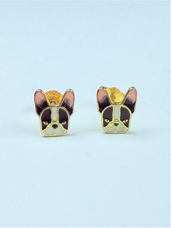 Unbranded Jewelry - French Bulldog Enamel & Gold Vermeil 925 Sterling Silver Stud Earrings